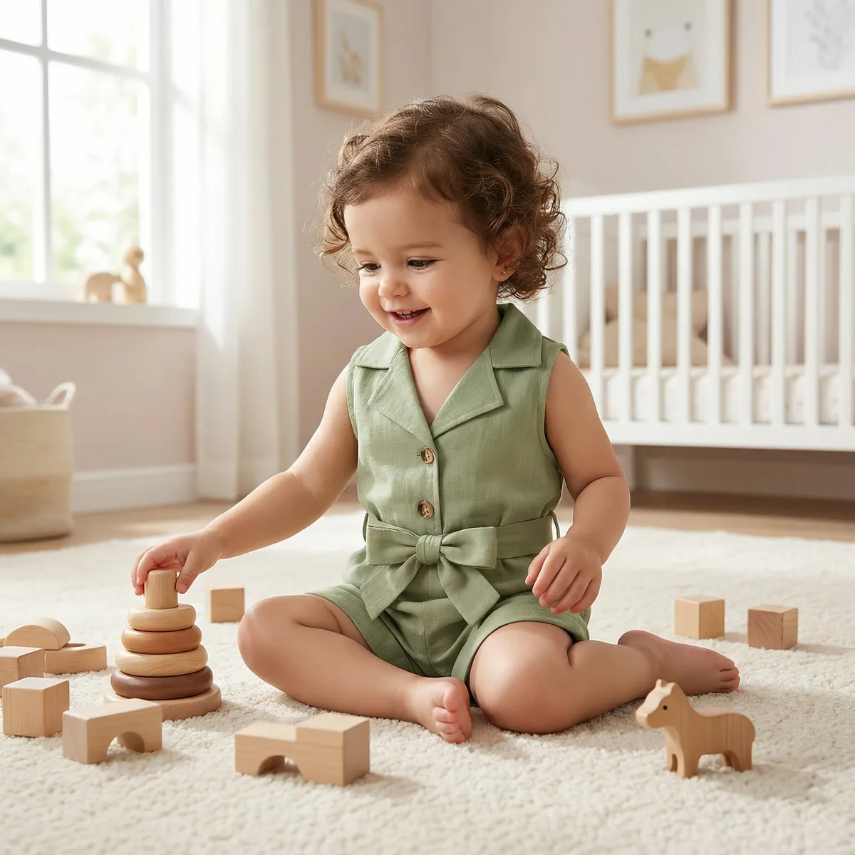 Mono De Bebé Niña Con Botón Y Cinturón - Imagen 4