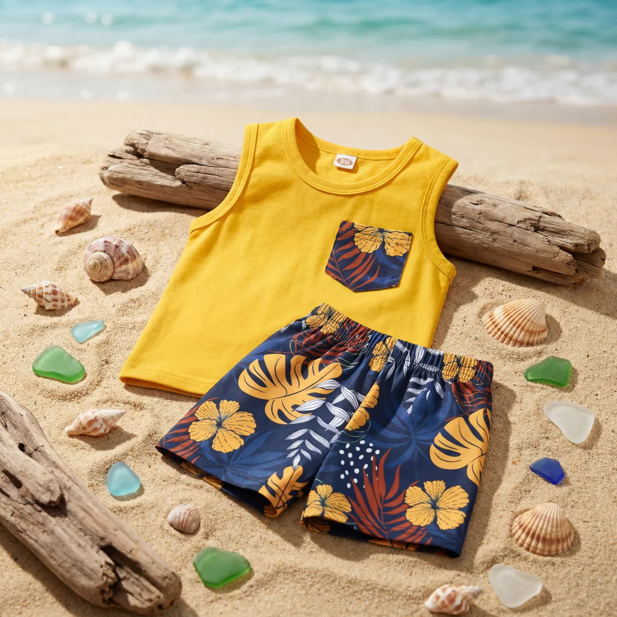 Conjunto Playero Con Bolsillo Estampado Para Niños - Imagen 2