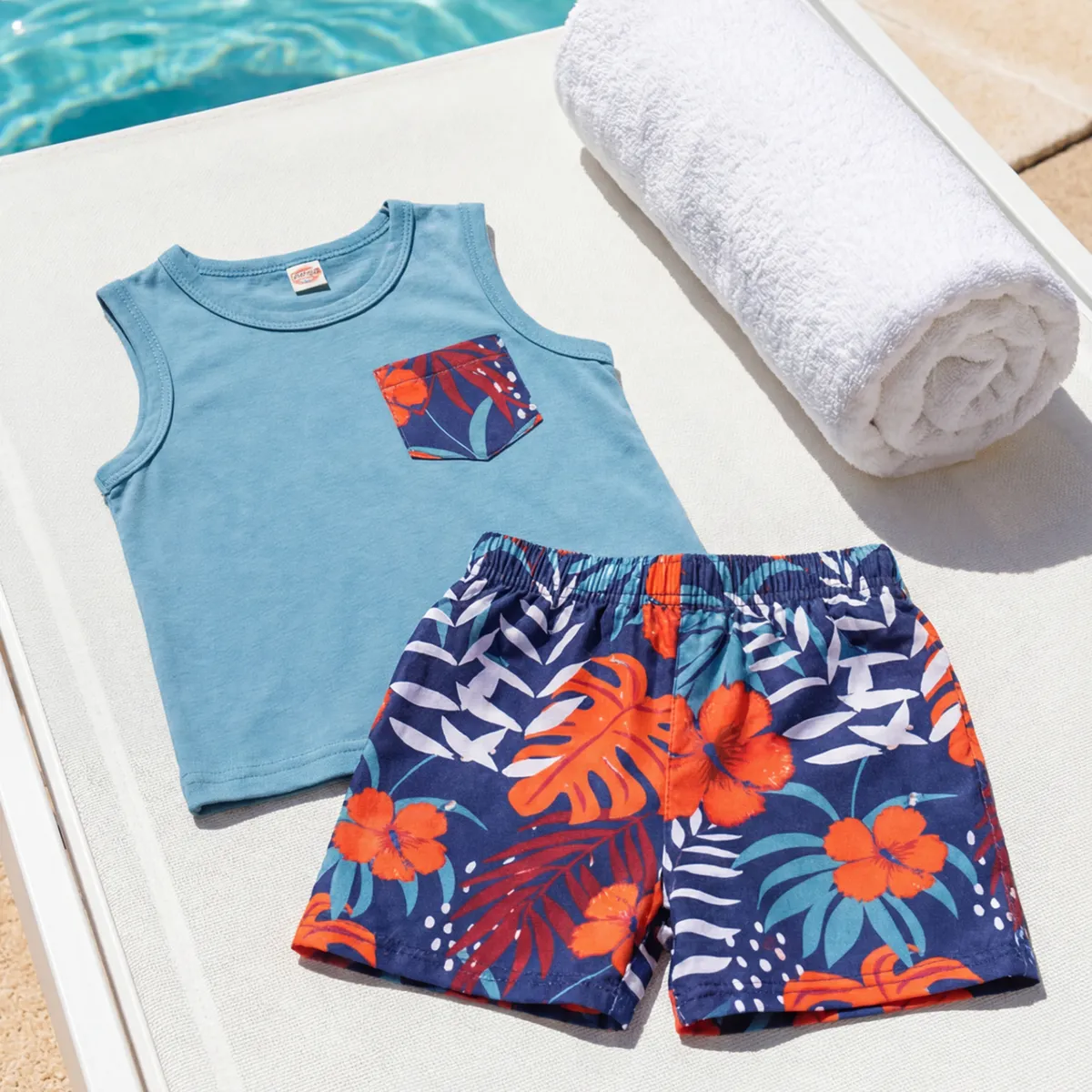 Conjunto Playero Con Bolsillo Estampado Para Niños - Imagen 3