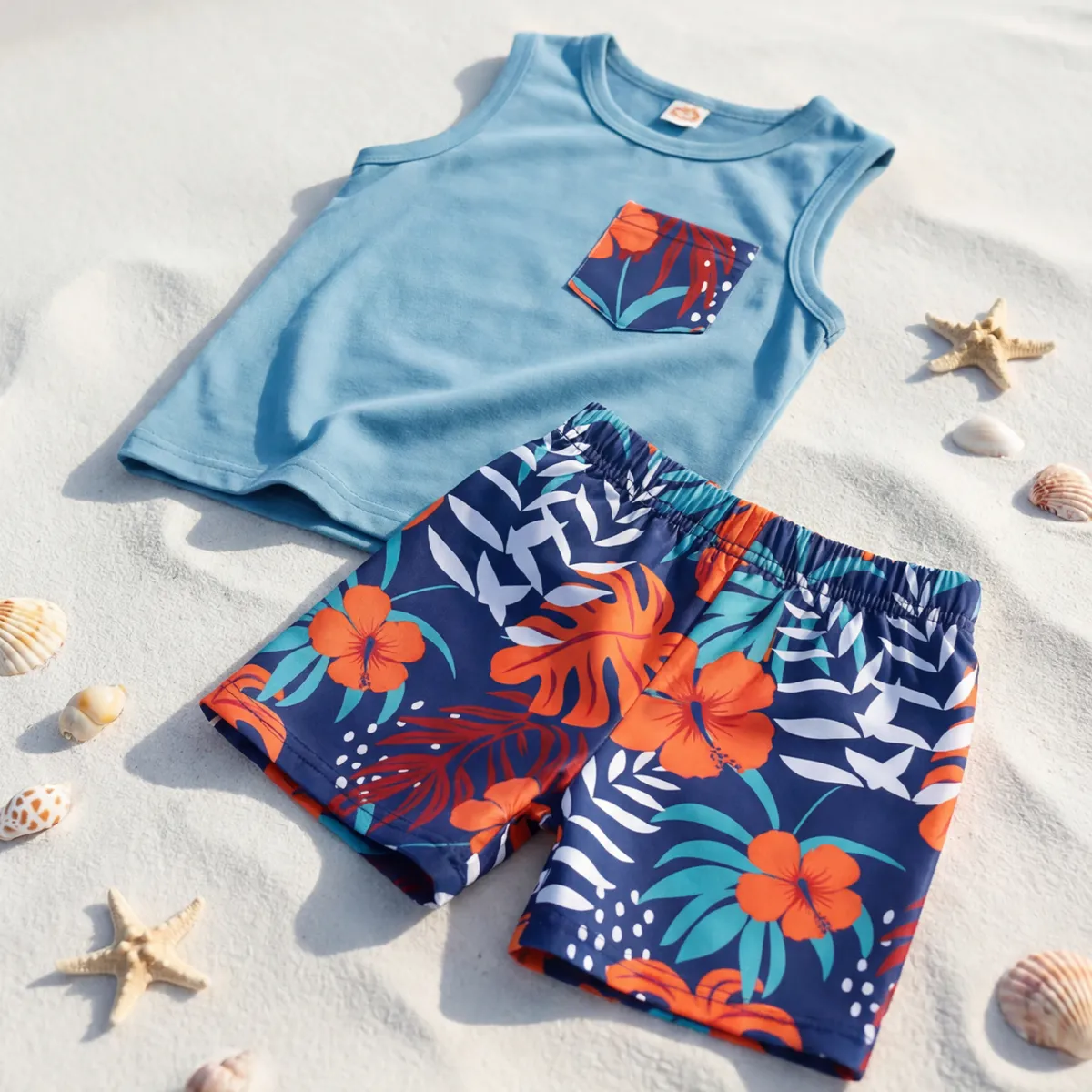 Conjunto Playero Con Bolsillo Estampado Para Niños - Imagen 6